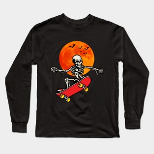 Skater Halloween, Skateboard Halloween, Skeleton Halloween, Skate Skeleton, Skateboarding Gift Long Sleeve T-Shirt